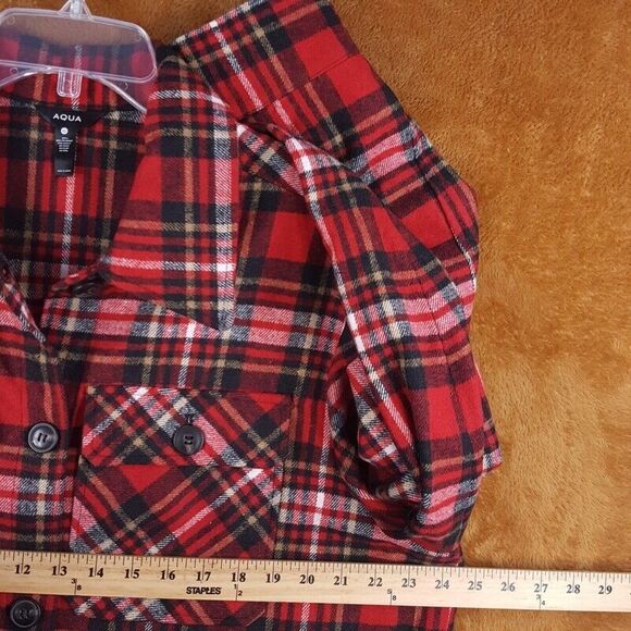 AQUA Womens Jacket XL Red Flannel Plaid Button Up Heavyweight Shaket - Picture 4 of 7